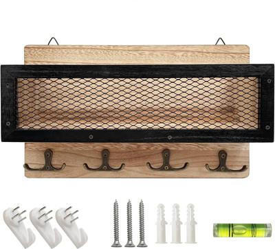 Key Holder Mail Organizer Wall Mount Key and Mail Holder Key Rack 4 Double Key Hooks Rustic Wall Decor for Entryway Hallway Kitchen Living