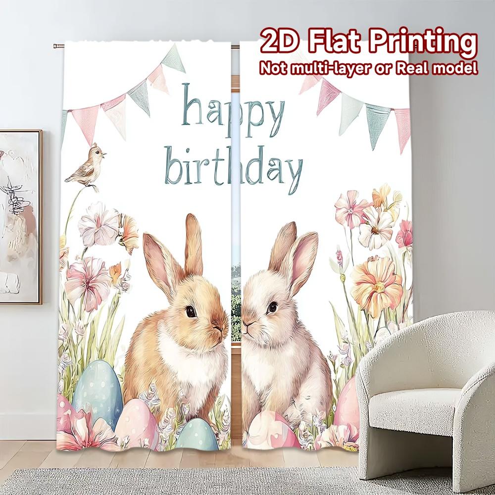 2pcs, 2D FLAT PRINTING Curtains (Without Rod) Birthday Bunnies(2) Modern Curtain Fabric Machine Washable Fabric Curtains Gifts