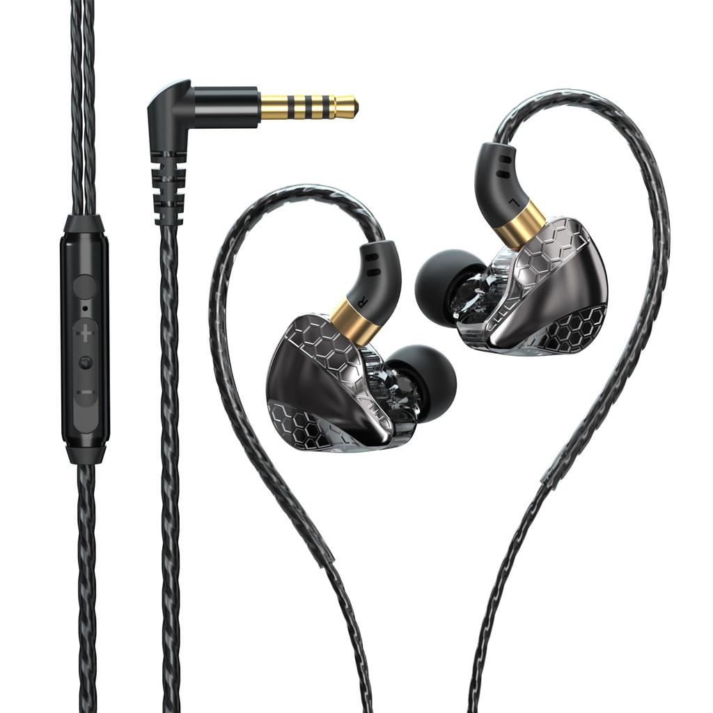 Wired Earphones with Built-in Microphone, In-Ear Soundproofing, Leak-Proof, Ergonomic Design, Comfortable Fit, Lightweight, Volume Control, Track