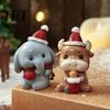 Cartoon Animal Christmas Gifts Resin Cow/Elephant Figurines with Santa Hats, Ornaments, Small Room Ornaments Cute Desktop Decoration for Home Holiday