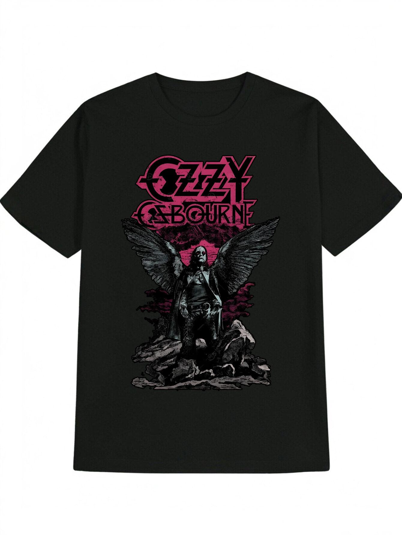 Casual Graphic T-shirt with Angel Wing & Skull Print - Black Round Neck Summer Tee XL