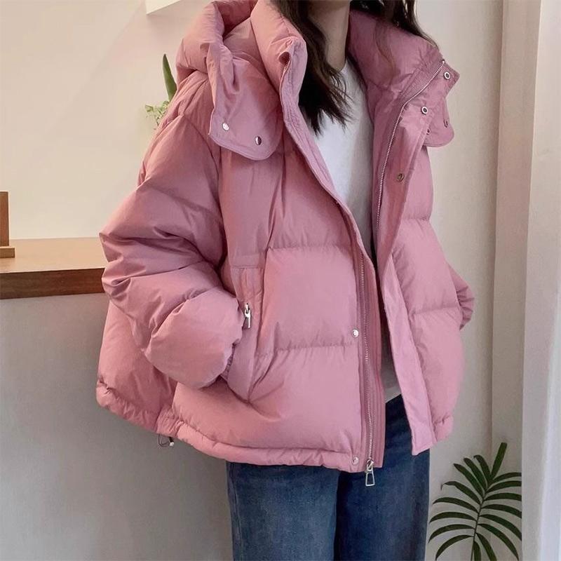 Cappotto Invernale da Donna con Cappuccio Oversize in Cotone Spesso Caldo Largo Piumino Femminile Tinta Unita Moda Cerniera Capispalla