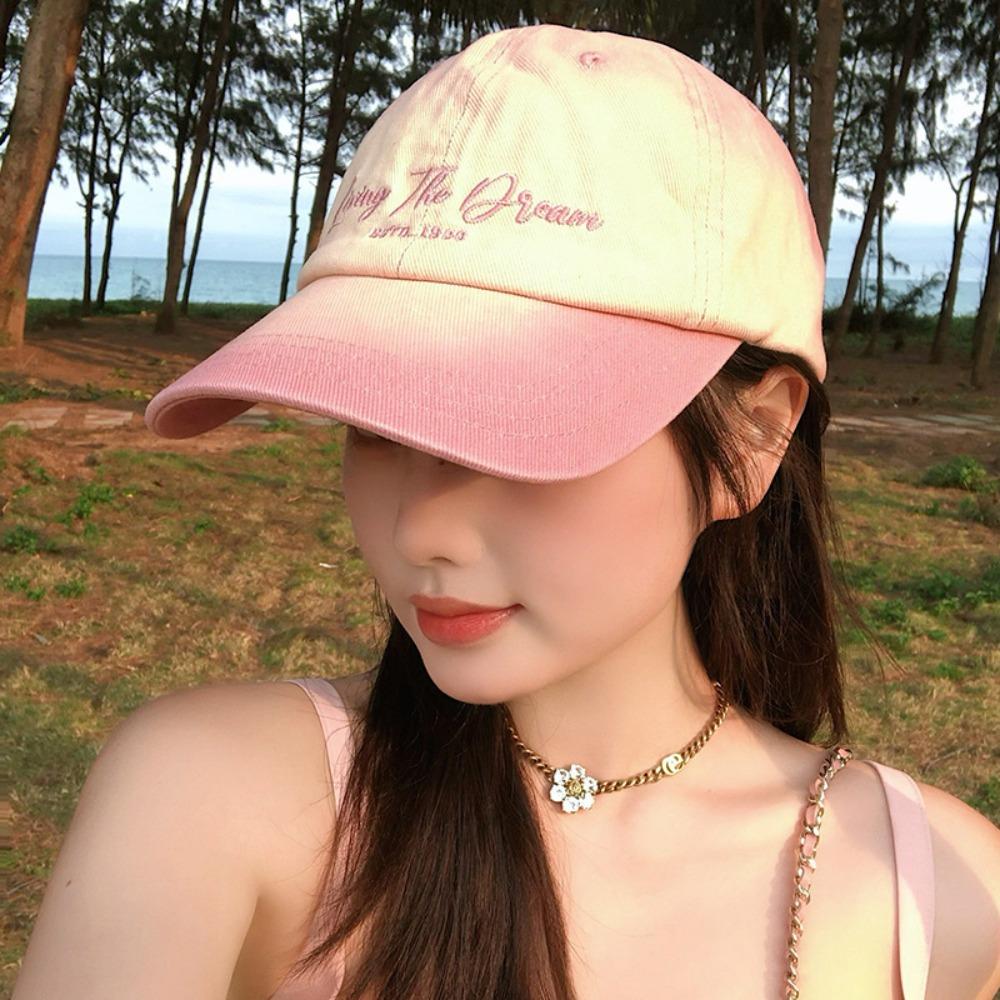 Gradient Color Sunscreen Hat American Retro Peaked Cap Sweet Baseball Cap  Couple