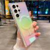 Wireless Charge Case for Samsung Galaxy S23 S22 Ultra Plus Cover Laser Gradient Rainbow Magnetic Cover MagSafe Soft Clear Fundas