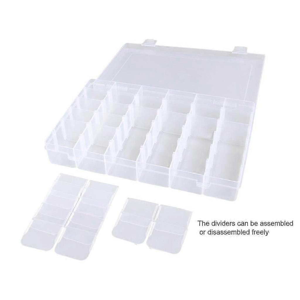Portable 36-Grid Clear Hard Plastic Adjustable Jewelry Organizer Box Storage Container Case with Removable Dividers