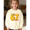 Kids Unisex Pink Crewneck Sweatshirt, Cartoon Monster Style Number 67 Print With Horns And Devil Tail, Soft Sweatshirt for Boys Girls Over 4 Years Old