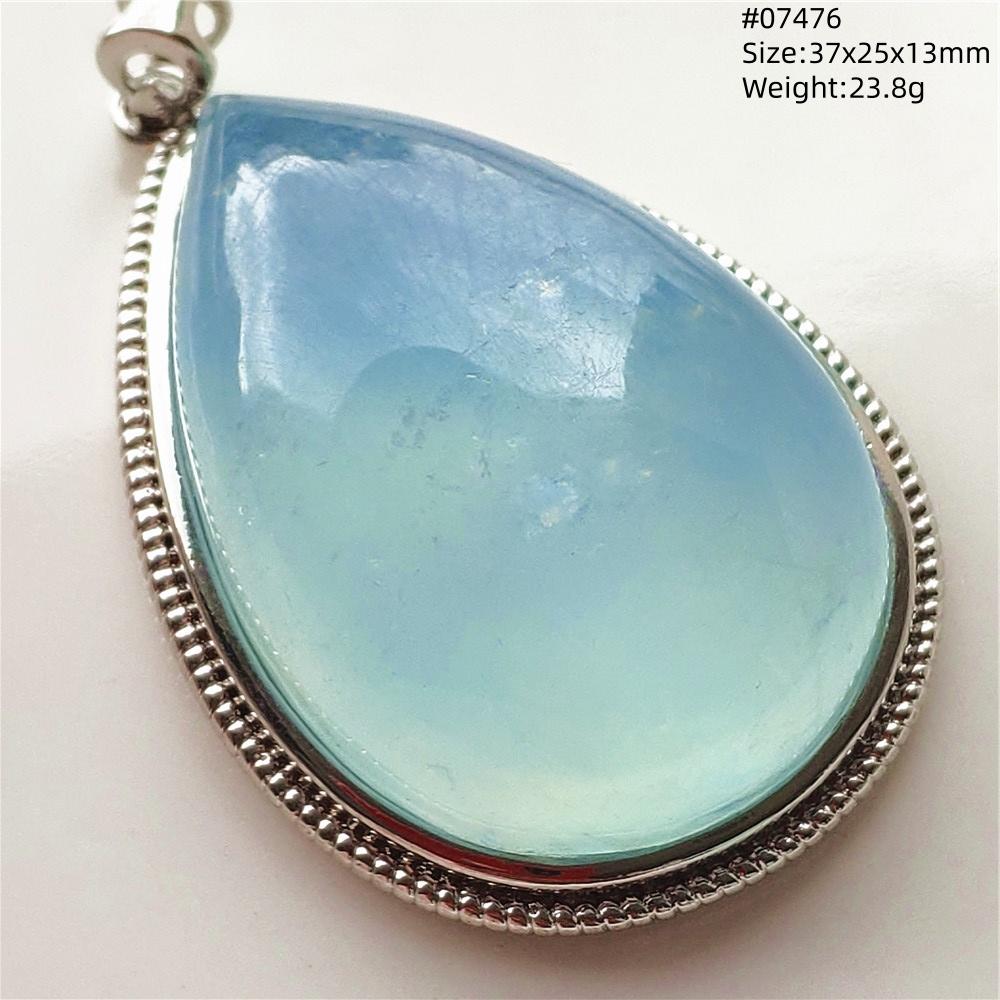 Natural Blue Aquamarine Oval Pendant Jewelry For Women Men Dark Aquamarine Necklace Fashion Brazil AAAAAA