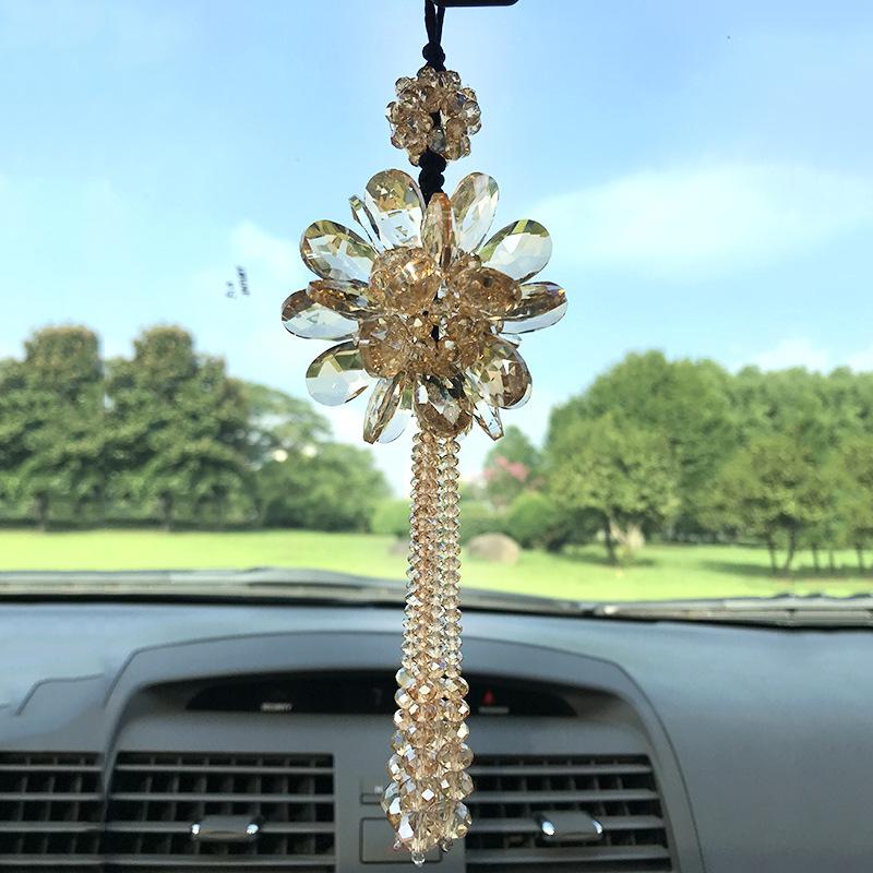 Car Rearview Mirror Pendant Creative Exquisite Sunflower Crystal Tassel Craft Pendant Ladies Car Fashion Interior Decoration