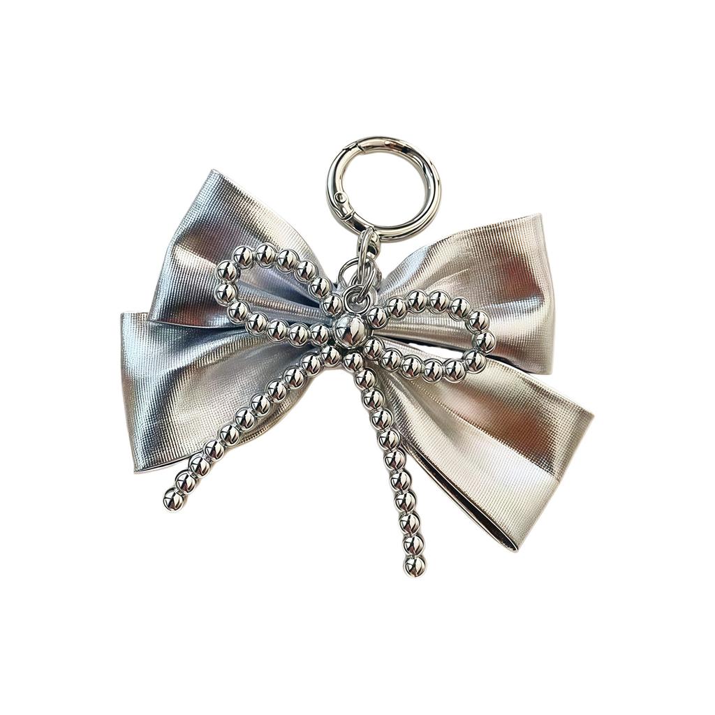 High Quality Metal Silver Bowknot Keychain Featuring Glossy Finish Bag Decoration for Sturdy Bag Phone Decors Use