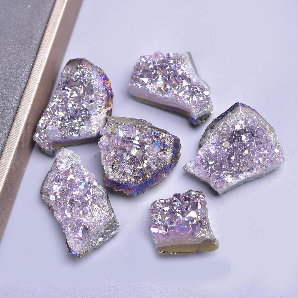 Electroplated Amethyst Cluster: Natural Purple Crystal Raw Stone Desktop Ornament