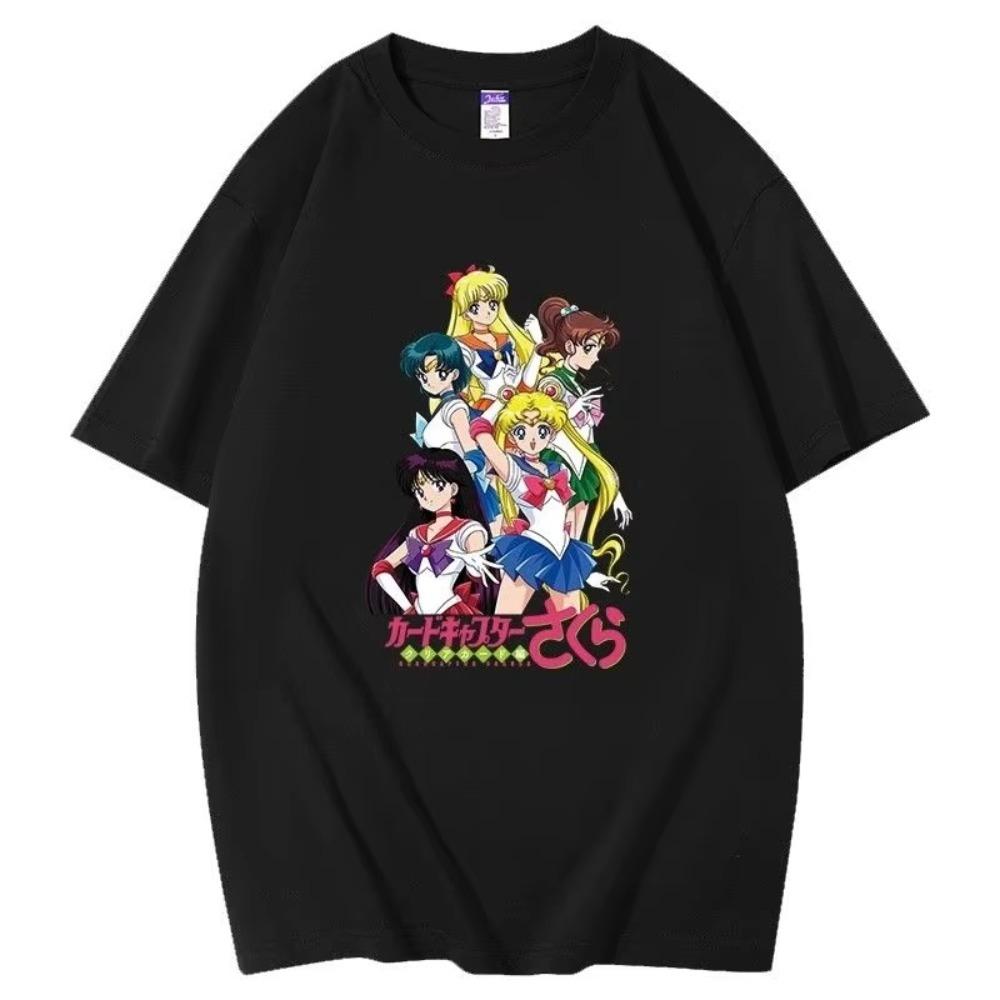 Sailor Moon Tshirt Japanese Anime Retro Print Shortsleeved Loose soft Cotton Unisexs and Womens Trendy Ice Moon Print S