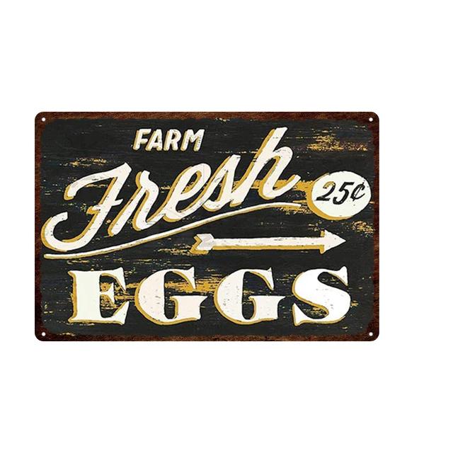 Vintage Farm Fresh Eggs Tin Sign  Rustic Chicken  Horse Metal Plate Poster for Farmhouse Kitchen Wall Decor