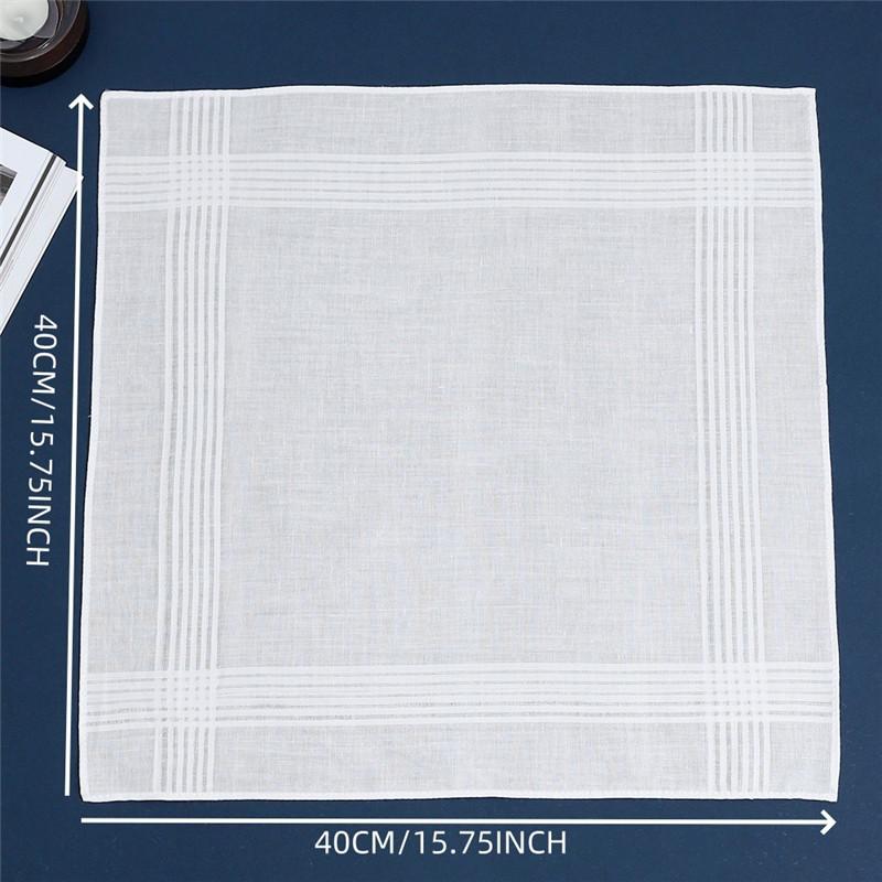 6Pcs 40x40/43x43cm White Color 100% Cotton Handkerchiefs Classic Hankies Jacquard Striped Pocket Square Towel DIY Painting