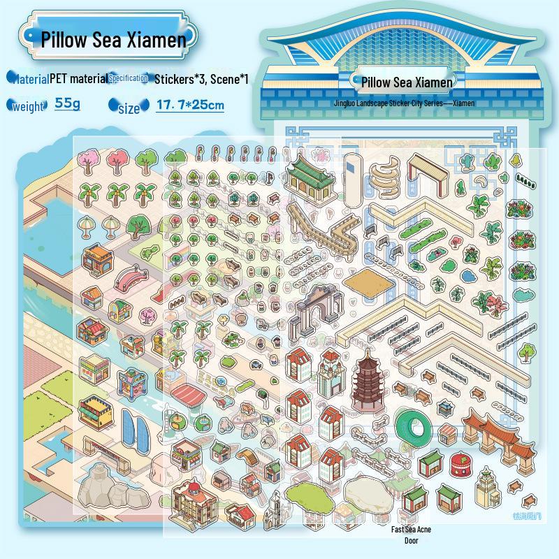 Yuxianpet 3D Xiamen City Scene Stickers for Kids Journals