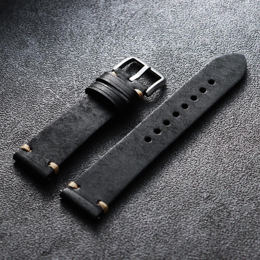 

18мм 19мм 20мм 21мм 22мм Винтажный Натуральный Матовый Кожаный Ремешок для Часов Ремешки для Seiko для Samsung Galaxy Браслет для Мужчин 19mm чёрный