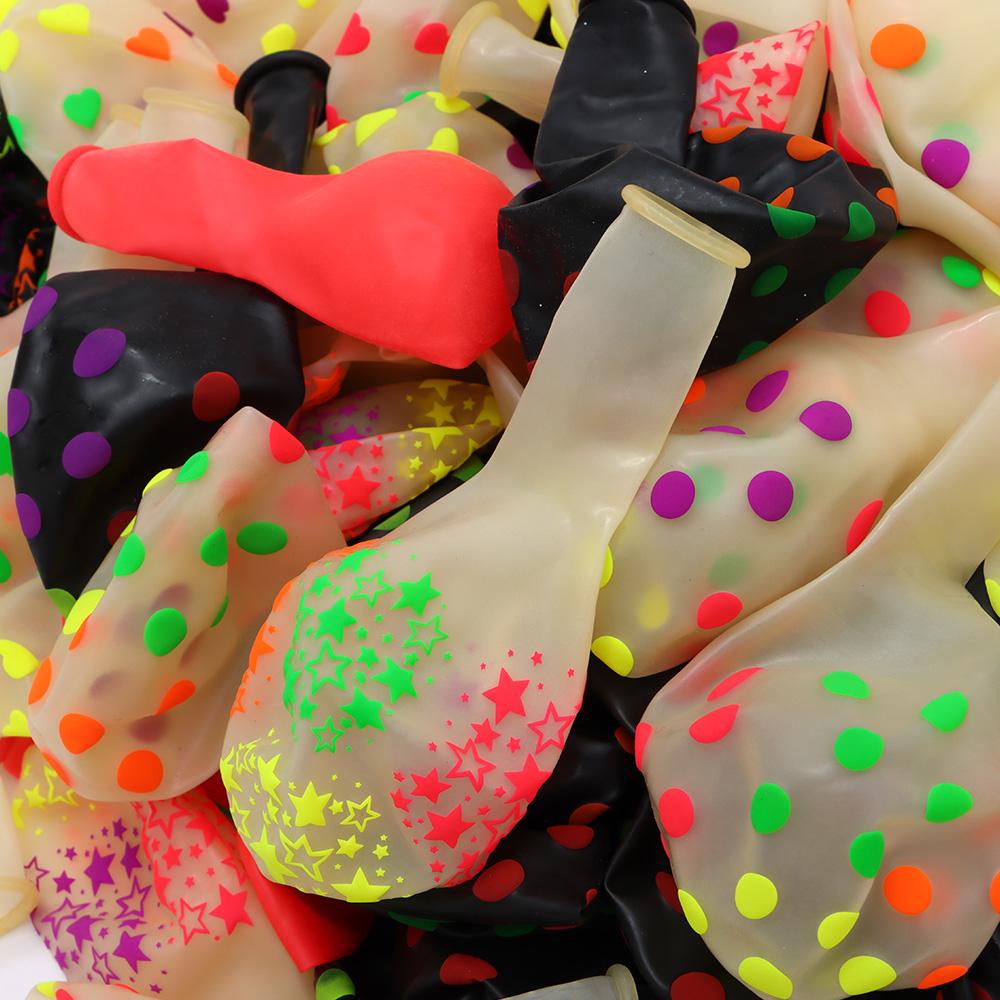 120pcs Heart Stars UV Polka Dot Blacklight Balloons Luminous Helium Ballon Party Decor Supplies