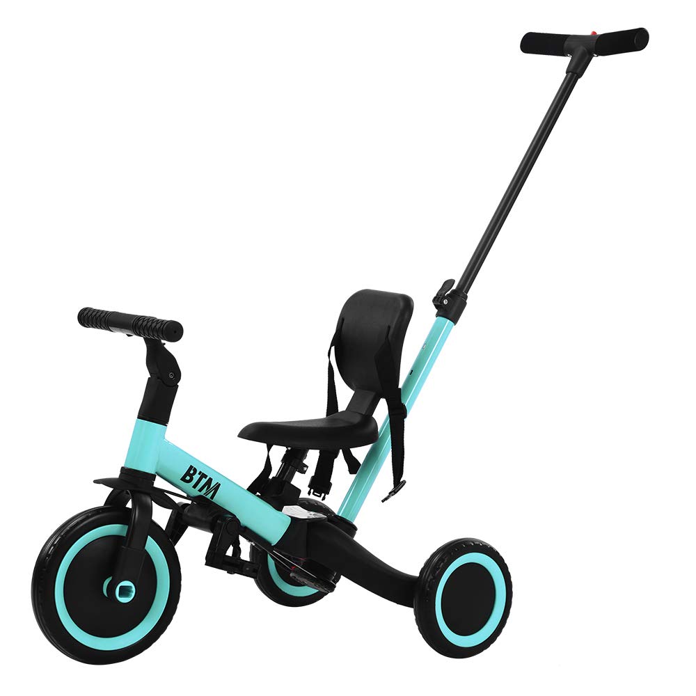 

BTM с рулевым управлением и толкателем Включает педали и управление Легкая игрушка для детей и возрастов Легкий Идеальный детский трехколесный велосипед на день рождения, 4-в-1, Коляска, зелёный