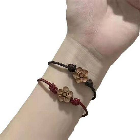 Peach Wood Floral Handcrafted Women's Luck Bracelet - Woven Protection & Peace Charm for Birth Year