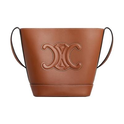 Borsa a secchiello in Pelle Triomphe Classica con Decorazione a Rilievo Pelle di Mucca Liscia da Donna Marrone 198243DU3-04LU