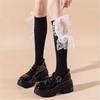 Simple Bow Knee High Socks Cotton Calf Socks Sweet Knee High Stockings Lolitas Princess Socks for Womens Girls Gifts