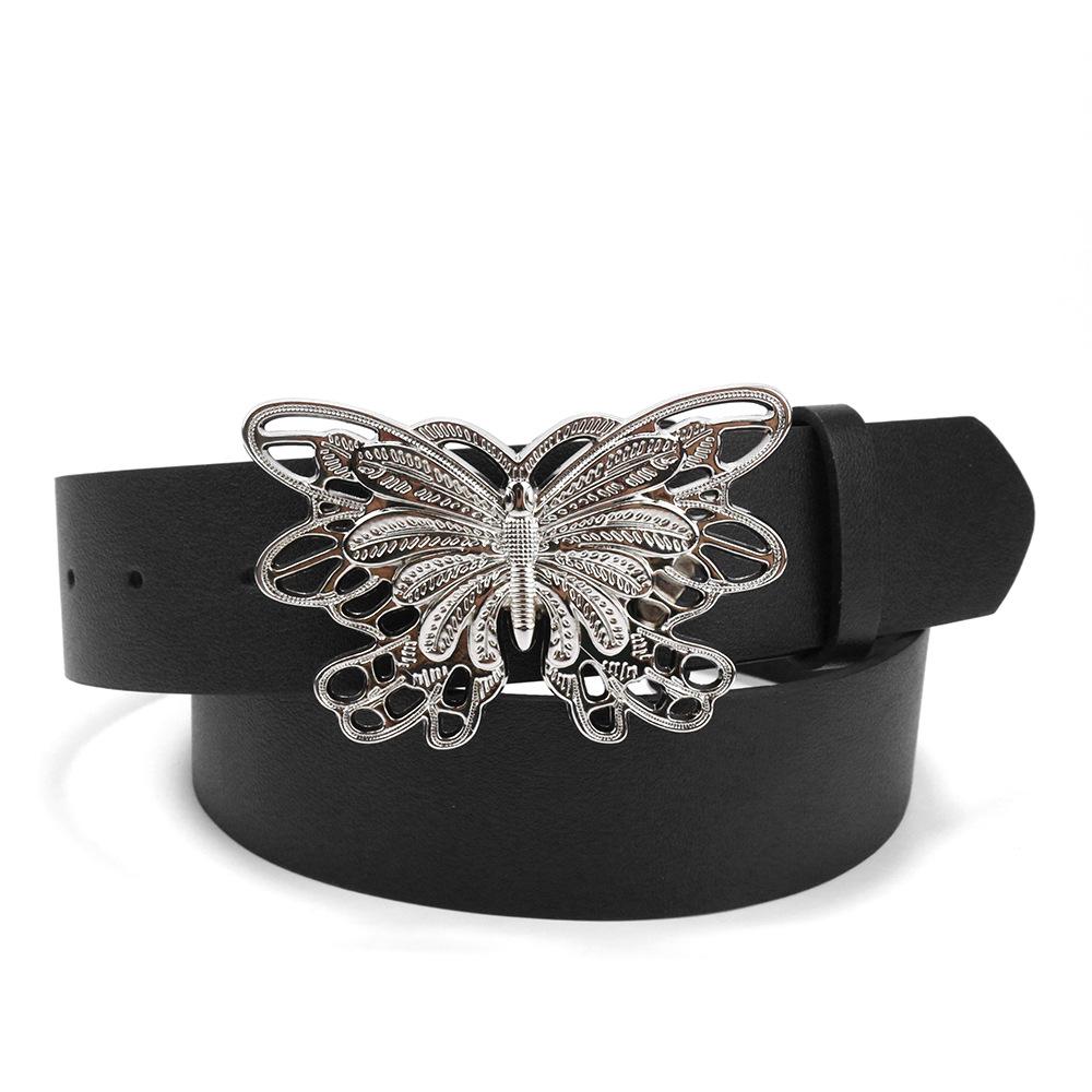 Retro Belt Women'S Metal Butterfly Snap Buckle Belt Simple Decorative Dress Jeans Belt