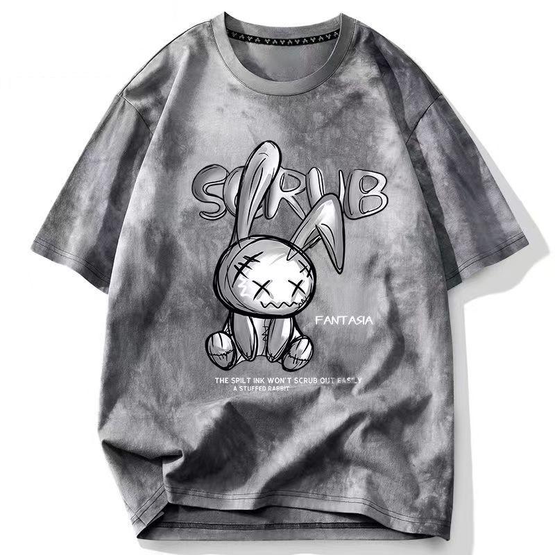 Pánské tričko s krátkým rukávem v retro stylu tie-dye ve stylu Hongkongu, volného střihu