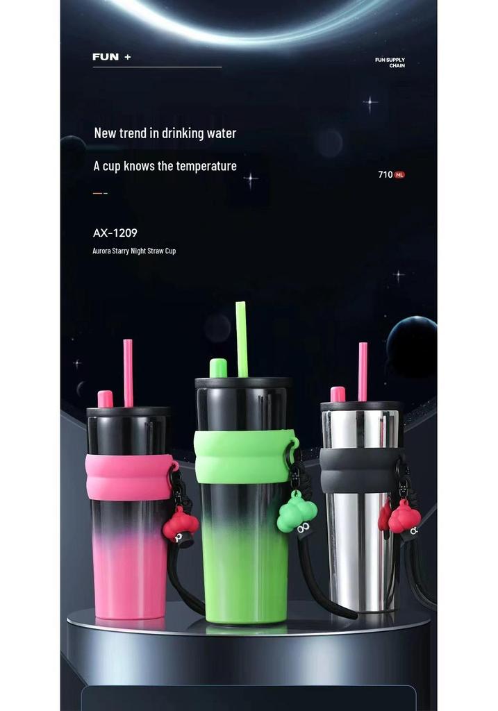 316 Stainless Steel Portable Thermos Cup with Giant Straw for Coffee or Ice Water