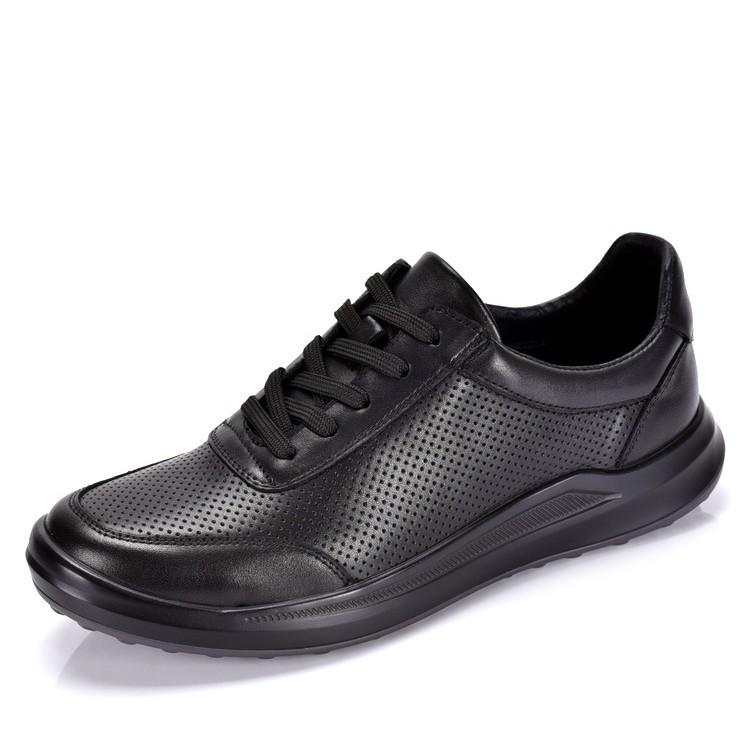Men s Summer Breathable Lace-up Perforated Cowhide Leather Casual Shoes 44 чёрный