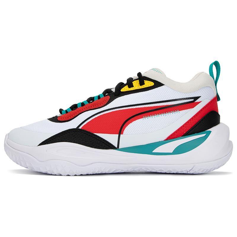 Puma Playmaker Mesh Synthetic Leather Comfortable Versatile Mid-Top Lifestyle Casual Shoes Unisex Casual Shoes White Red 385841-05
