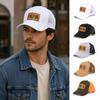 Curved Brim Mesh Trucker Hat PAPA Leather Label Casual Dad Hat Retro Trucker Cap  For Men