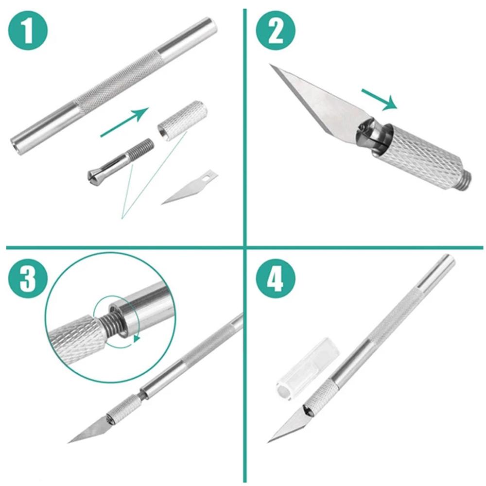 Engraving Knife Blades Metal Scalpel Knife 100/200Pcs Wood Carving Knife Blade Replacement Art Blades Sculpture Cutting Tools