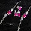 Women Jewelry Set Cuban Chain Red Star Leopard Necklace Ruby Bracelet Panther Earrings Ring Gift