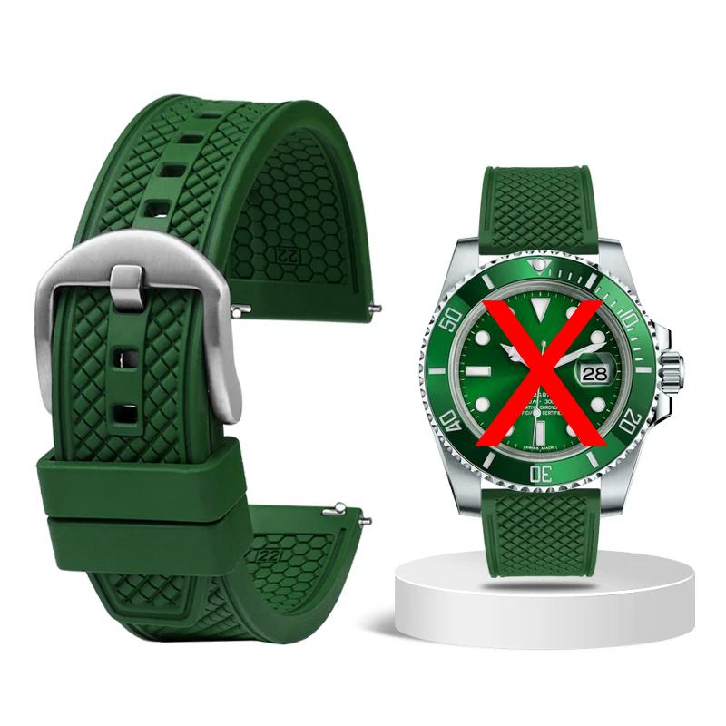 20mm 22mm Premium-Grade Fluororubber Watch Strap For Seiko IWC Rolex Casio Waffle Strap Universal Men Diver Sports Watch Band