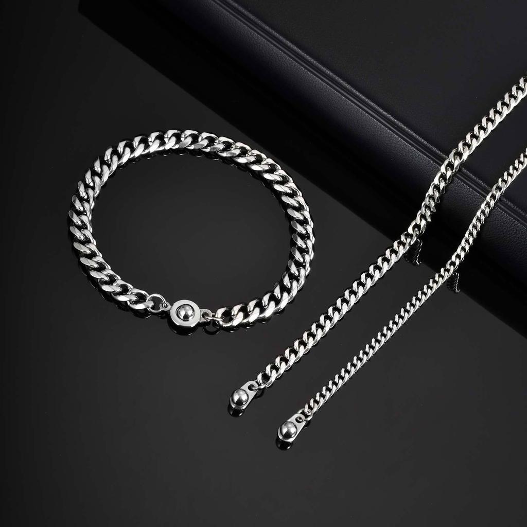 Men's Cuban Chain Bracelets with Circular Pressing Button,Waterproof Stainless Steel Chain Links Wrisbtand,Casual Jewelry Gifts