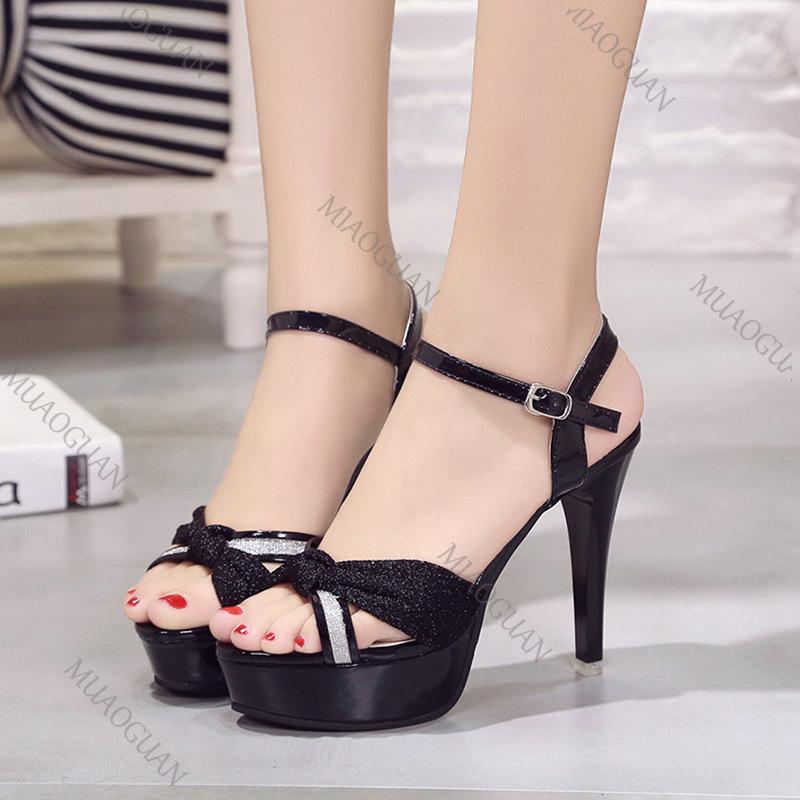 Fashion Summer New Fashion Women Sandals Platform Sequins Bow Open Toe Super High Heels Sandales Female Nightclub Heeled Women's Shoes