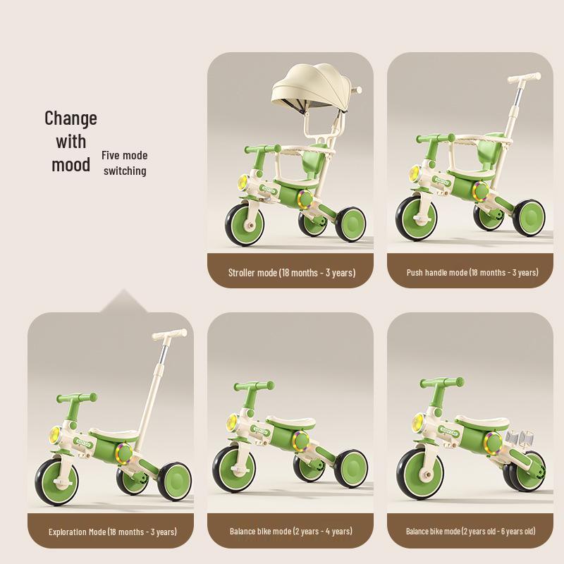 Kids' Tricycle Stroller with Pedal Car, Balance Bike, Music, and Lights for Ages 1-5