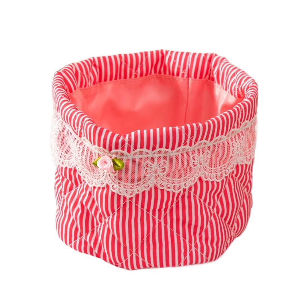 New Durable Quilting Cotton Desktop Storage Basket Lace Bowknot Decor Large-capacity Round Organizer Storage Container Home