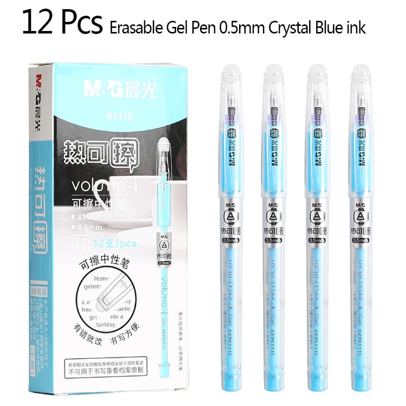 M&G 6/12 Pcs Hot Erasable Gel Pen 0.5mm Black & Red & Blue & Crystal Blue Heat Erasable Ink Back to School Office Stationery
