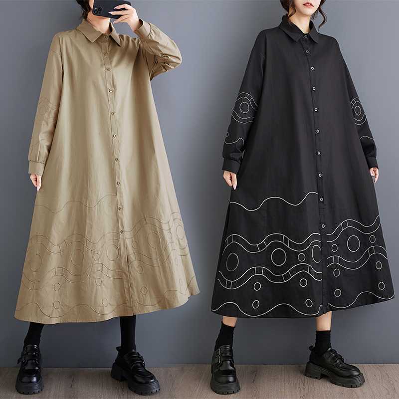 

Loose Plus Size Splicing Casual Simple Embroidery Sweet Long Sleeve Dresses One Size чёрный