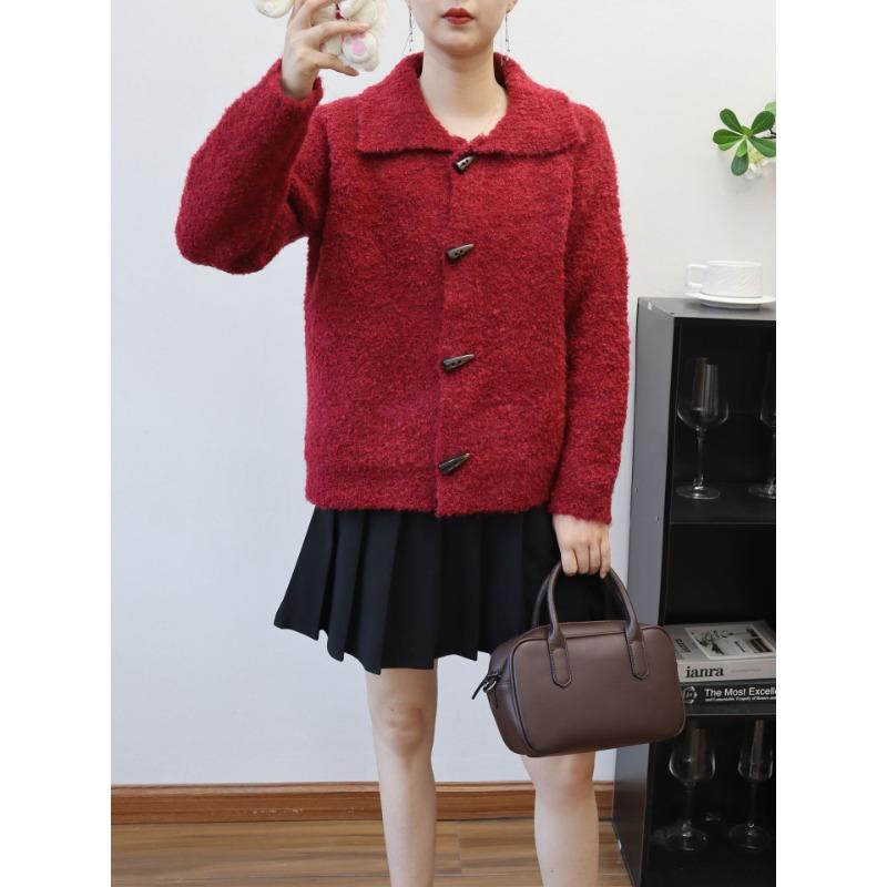 

Осень и зима новый дизайн вязаного кардигана с лацканами и застежкой на роговые пуговицы, мягкий восковой молочный фуфу темпераментный свитер-жакет женский one size fits all