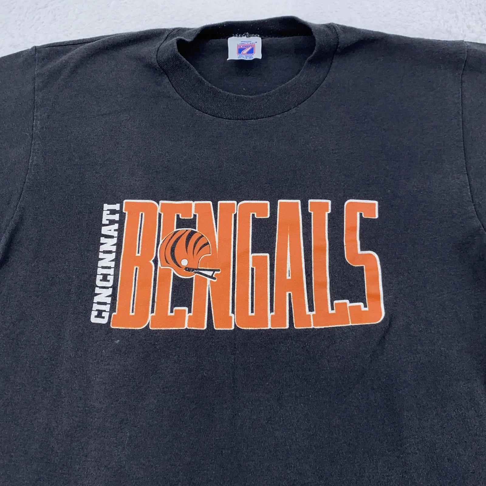 Vintage Cincinnati Bengals Shirt Mens Small Black NFL Football Logo 7 Tee 90s S
