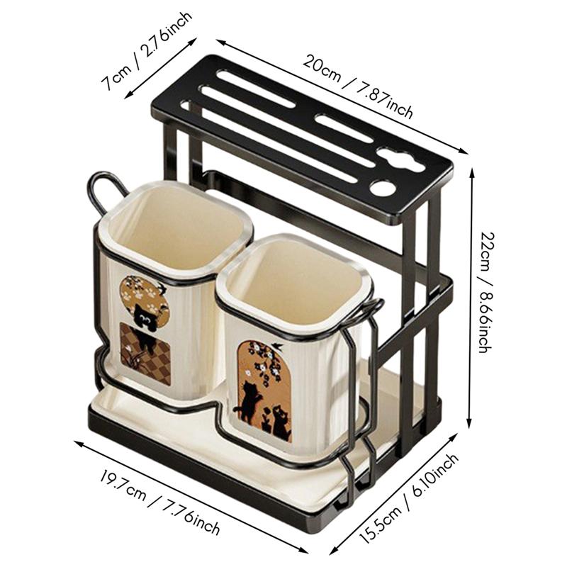 A84E-Integrated Knife Organizer Double-Cup Chopstick Holder Non-Drilling Integrated Rack