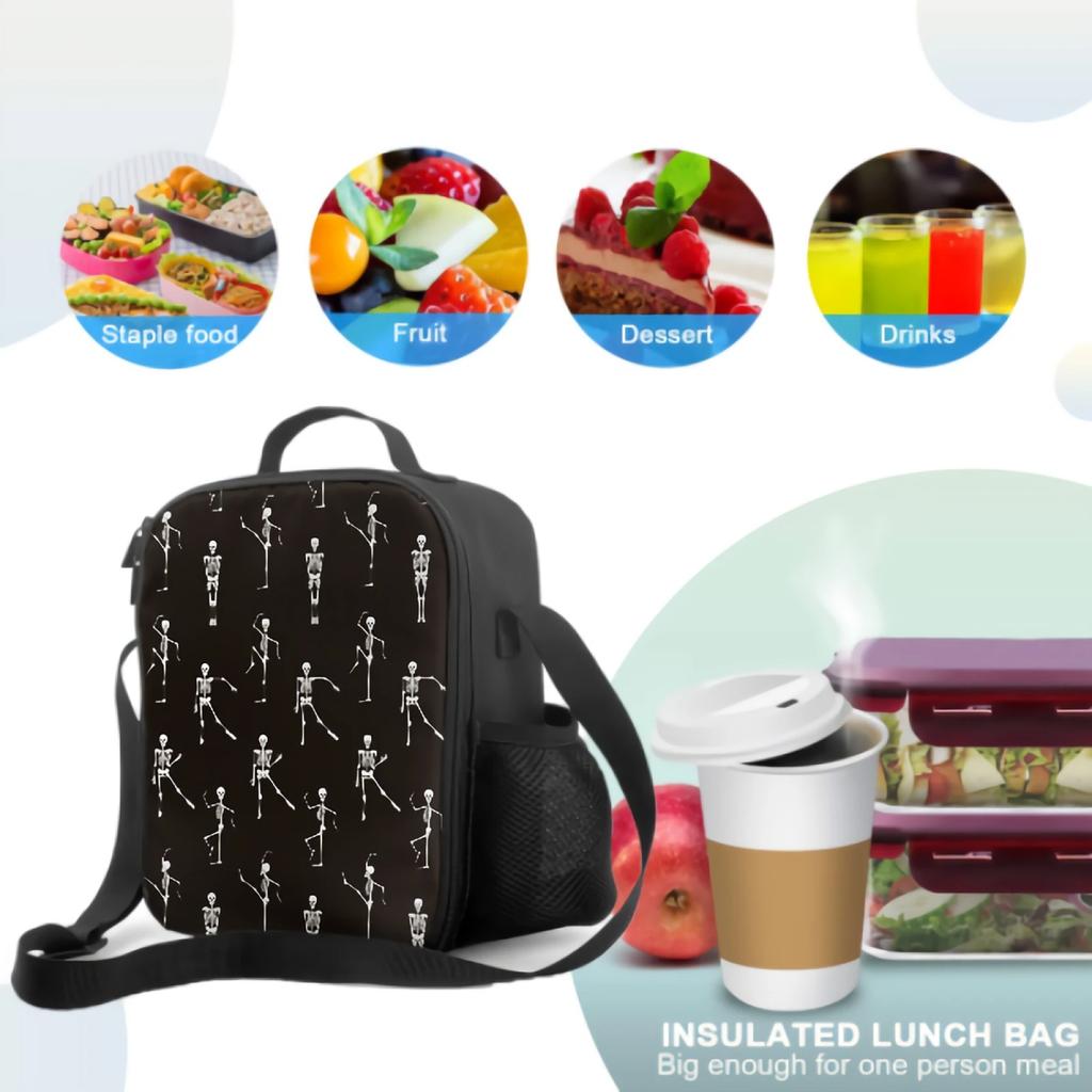 Halloween Gymnastic Skeletons Lunch Box Women Funny Skull Lunch Bag with Water Bottle Holder Cooler Bag Insulated Bento Box