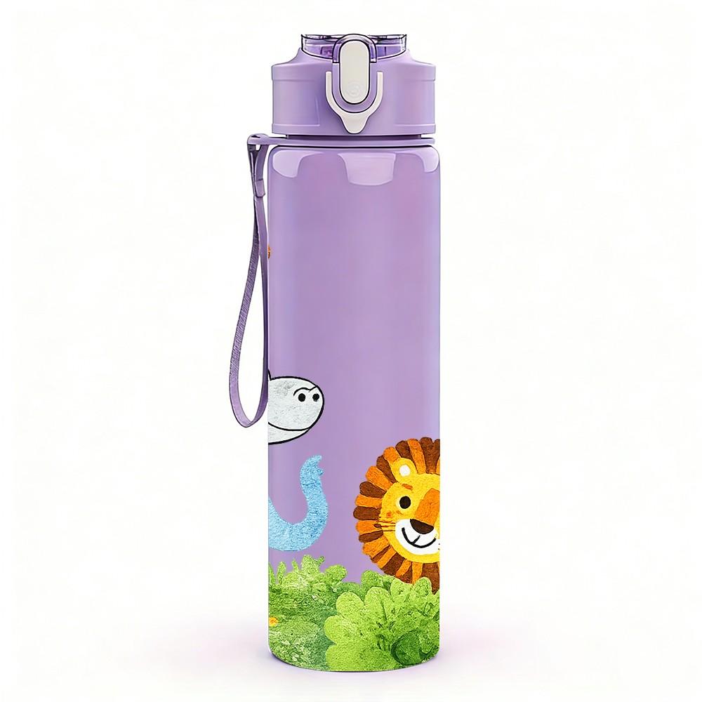 1 Stück Giraffe Löwe Safari Tier Cartoon Druck 750ml Farbe Kunststoff Sport Wasserflasche Auslaufsicher Klappdeckel mit Strohhalm Geeignet für Sport Büro Heimgebrauch