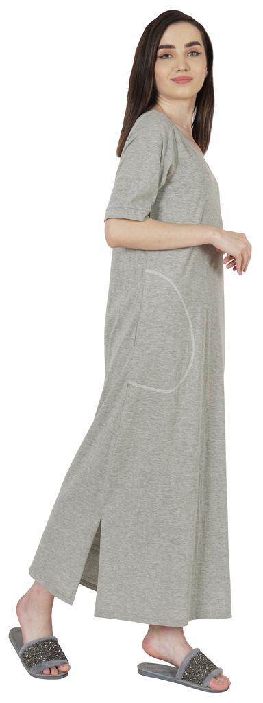 Inkmeso Solid Long Nightgown For Womens V-Neck Loungewear Casual Sleep Dress With