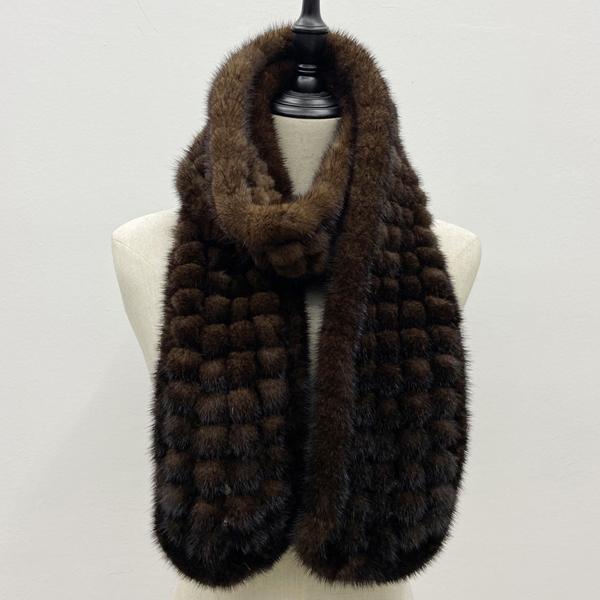 

Шарф из натурального меха норки для женщин Зимние теплые шали 150смx12см коричневый