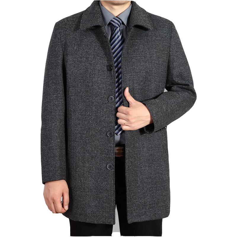 Herren Midilanger Wollmischungs-Trenchcoat - Warme Herbst-/Winter-Oberbekleidung für Mittelalte und Ältere