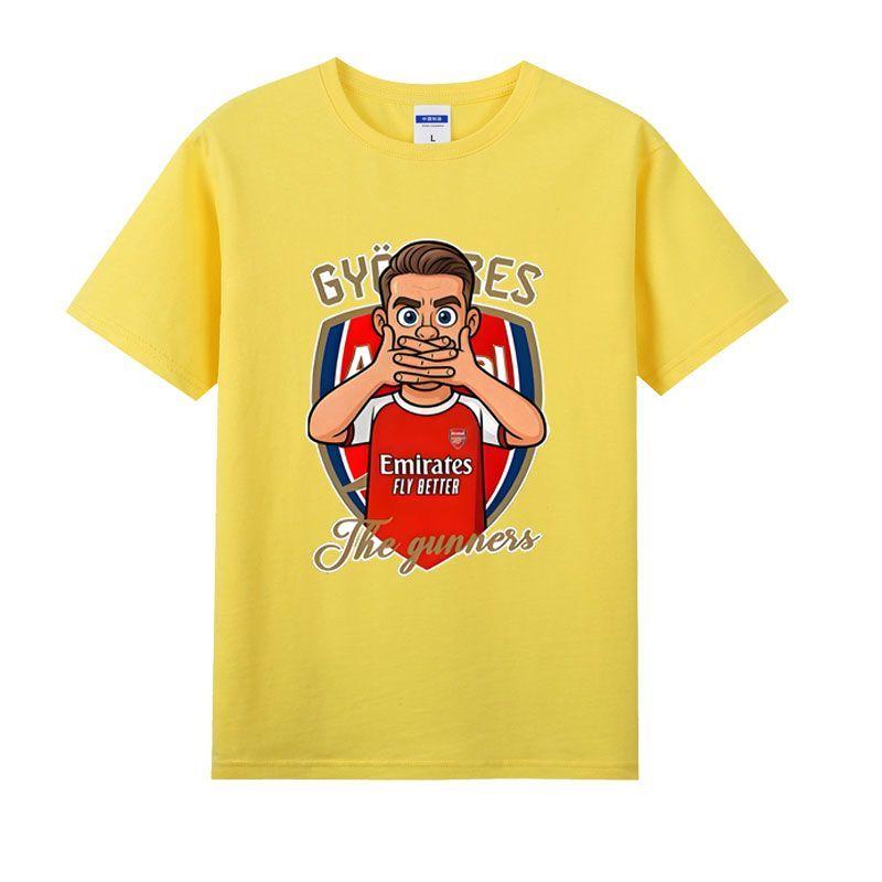 Sommer Herren Buchstaben Cartoon Porträt Bedrucktes Rundhals T-Shirt Neutral 100% Baumwolle Kurzarm Fußballfan Top Große Größe