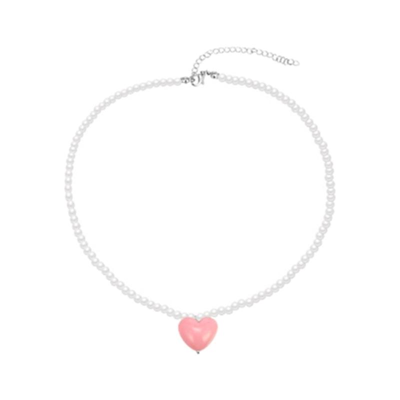 

Elegant Imitation Pearl Bead Necklace for Women Heart Pendant Sweet Choker Necklaces Wedding Party Jewelry Neck Chain