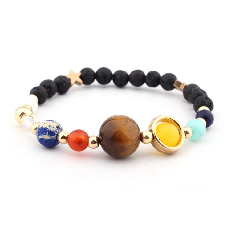 Top-Selling Galaxy Solar System Bracelet: Natural Stone Beads, 8 Planets, Guardian Star, Seven Chakra Bangle
